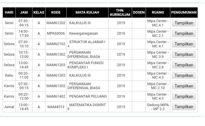 Jadwal Ganjil 2019