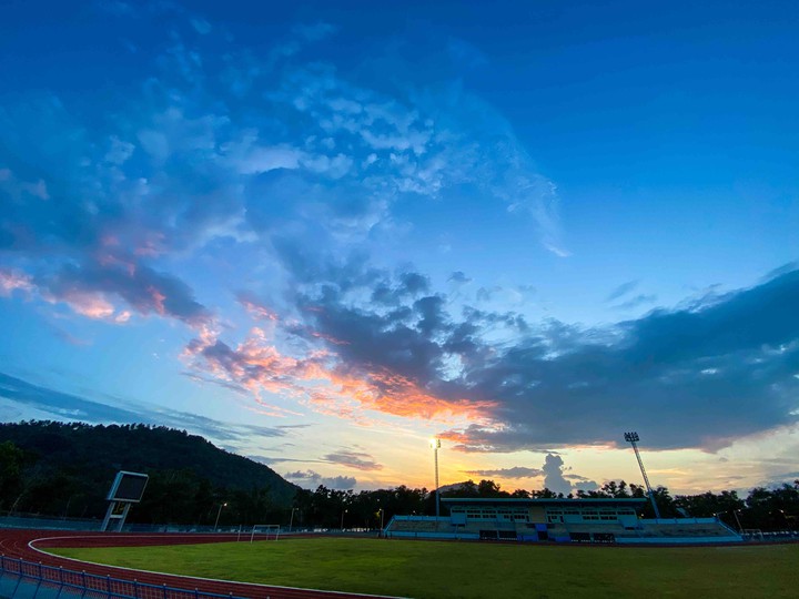 stadium at sunset