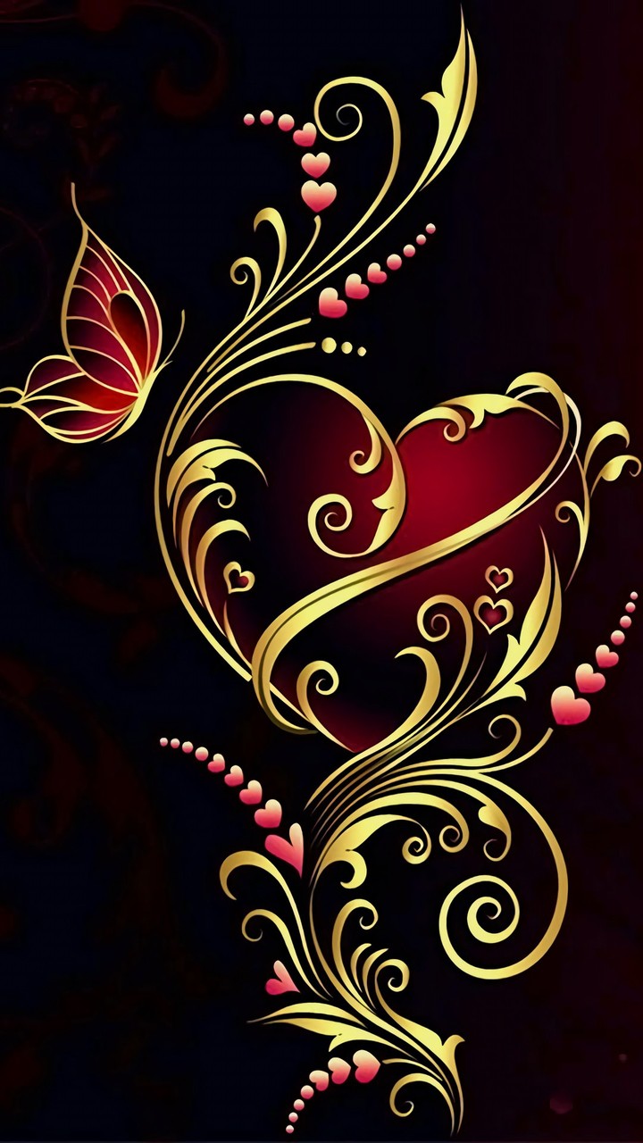 Golden carved red heart