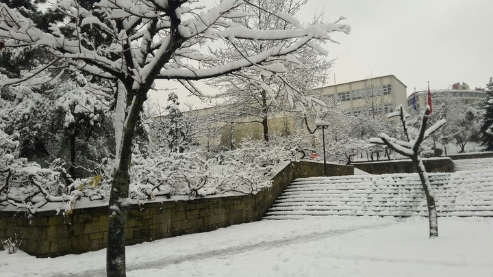 Snow at the Karadeniz Technical University's campus.
