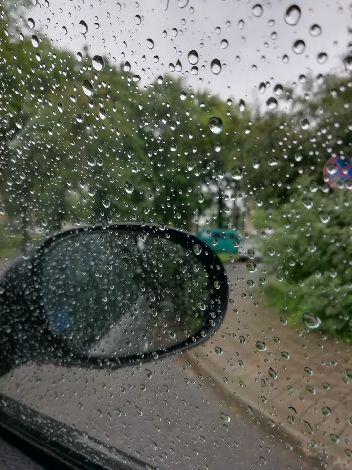 Rain outside the car window