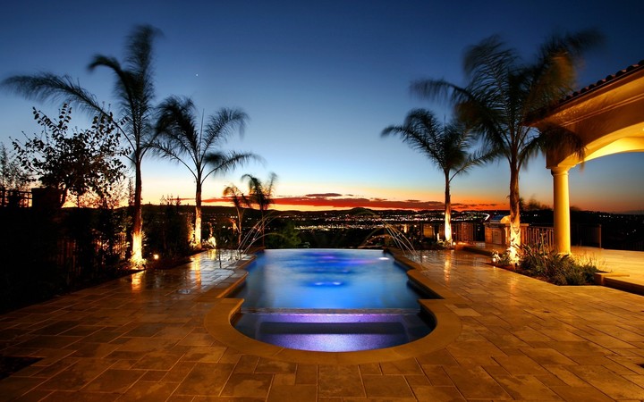 Swimming Pool Palm Trees Evening Comfort