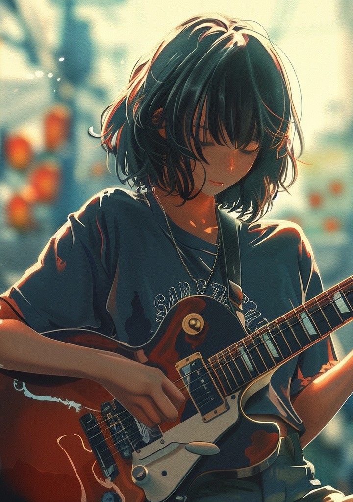 Girl anime playing guitar