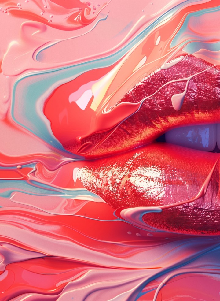 lips emerging through liquid glossy texture wallpaper background