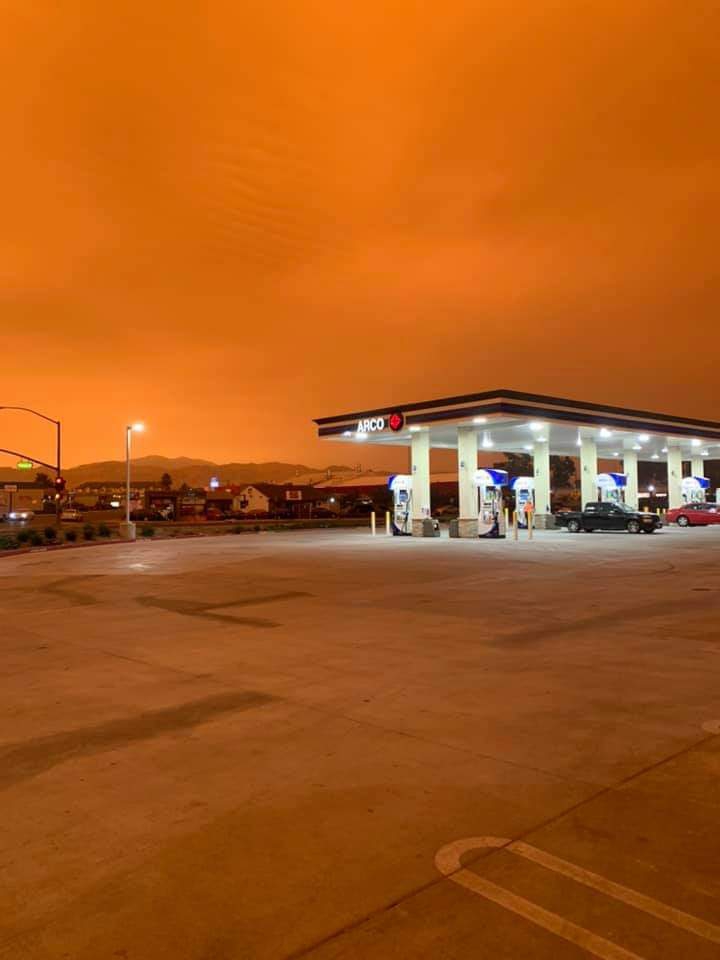 The sky turns orange (it is still morning)