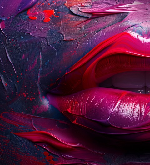 lips emerging through liquid glossy texture wallpaper background