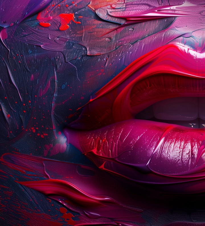 lips emerging through liquid glossy texture wallpaper background