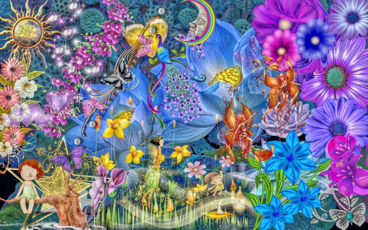 world of fairies between flowers
