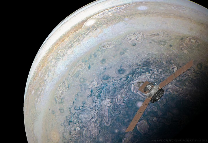Juno satellite Jupiter backdrop