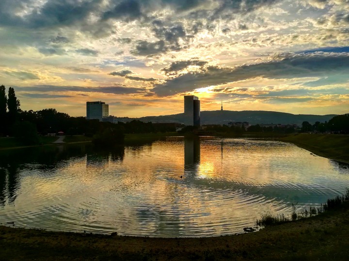 Romantic sunset over the town