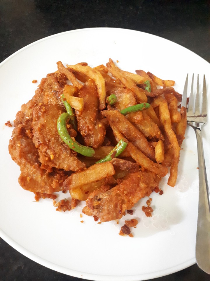 potato and chicken wing fried...