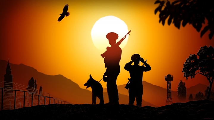 Army man sunset stock