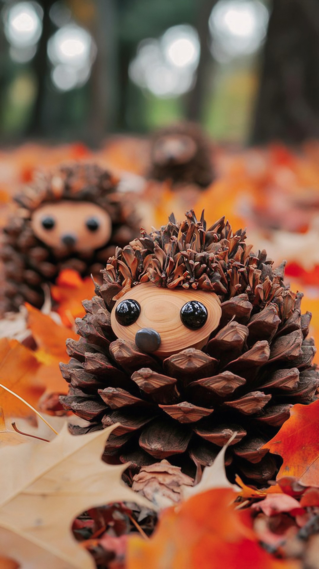 PINECONE HEDGEHOG AMONG LEAVES