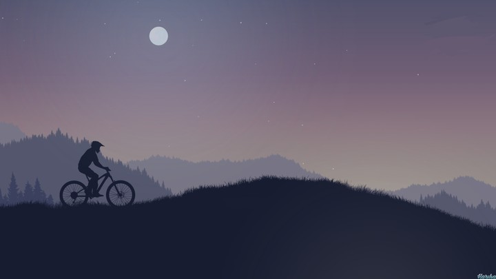 Ride on cycle On mountain in dark
