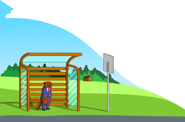 waiting for a bus in countryside