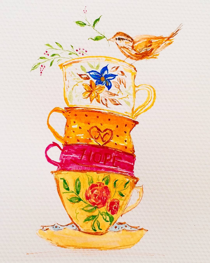 watercolor coffee time @nevresimart instagram