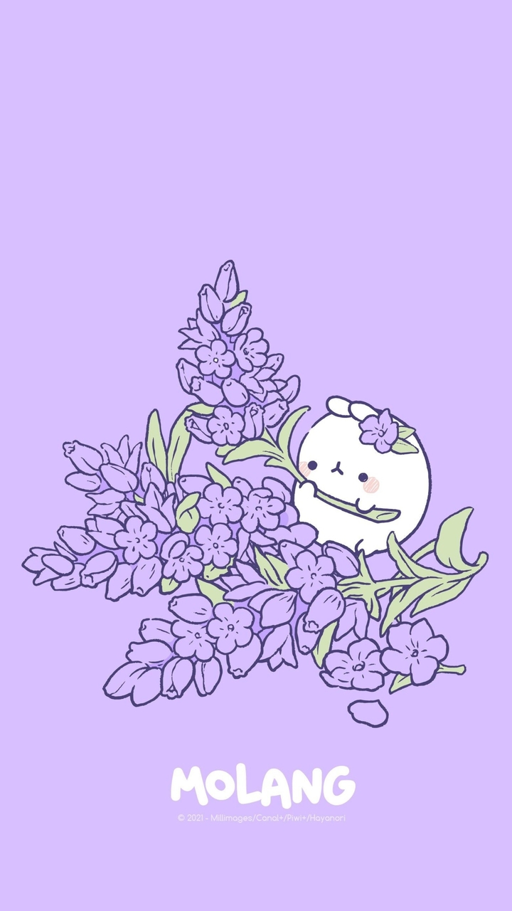 purple flowers with cute molang