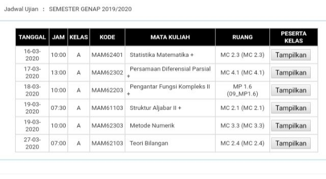 JADWAL SEMESTER GENAP 2020