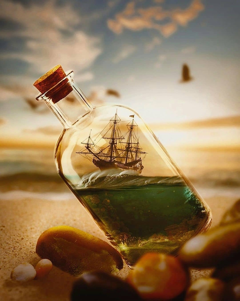 sea .. sand ... little ship ... beautiful view ...