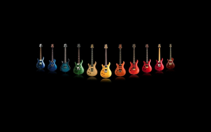 guitars in rainbow colors