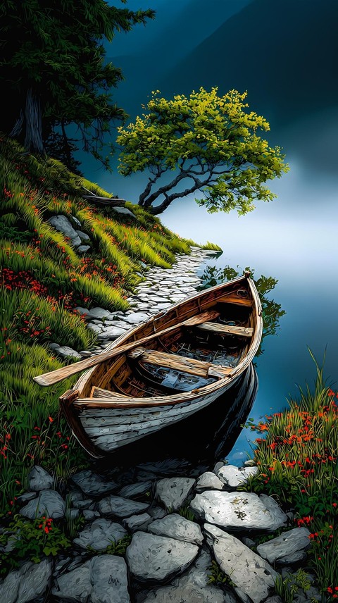 lake, canoe wallpapers