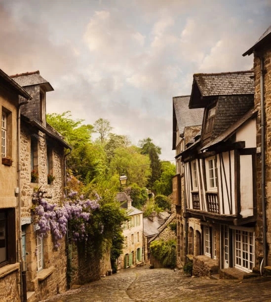 quaint village with cobblestone street