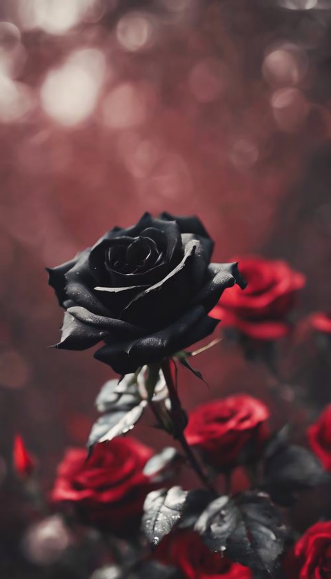 BLACK ROSE AMONG RED ROSES