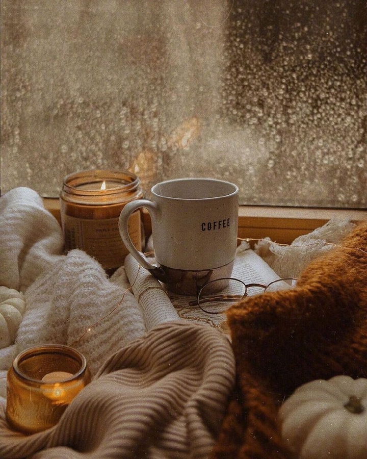 Hot coffee on a rainy day