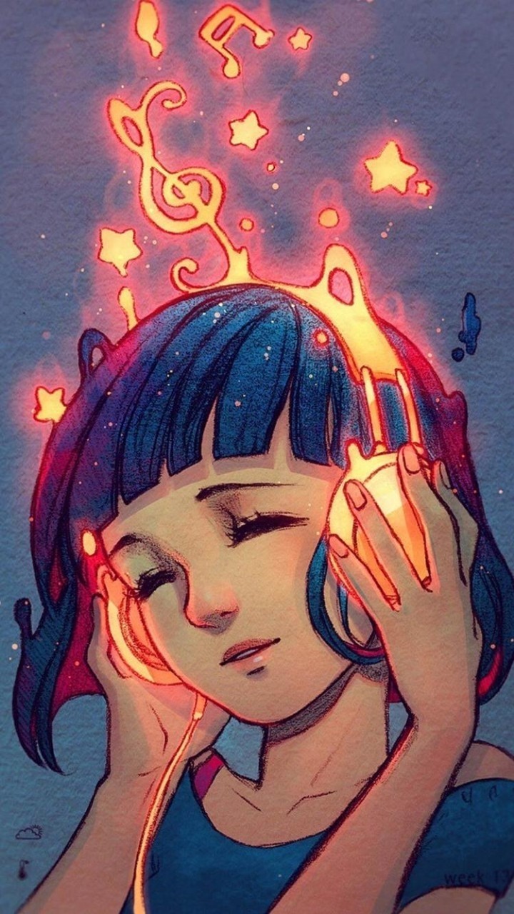 .music, drawing, anime, headphones, stars.
