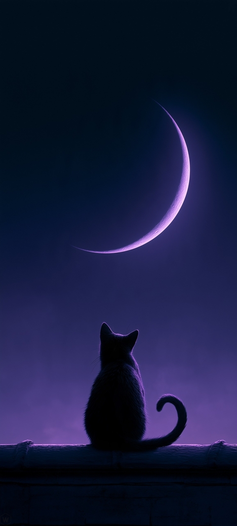 moon, cat壁纸