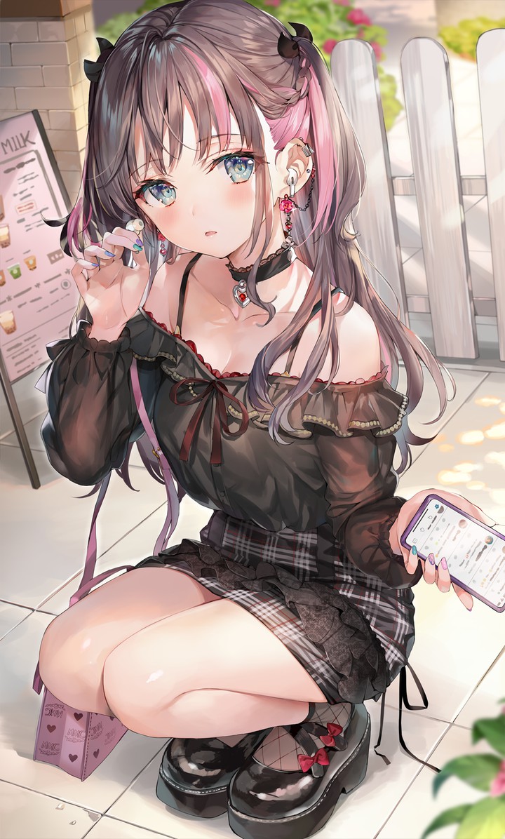 cute anime girl blue eyes brown hair bewitching thighs