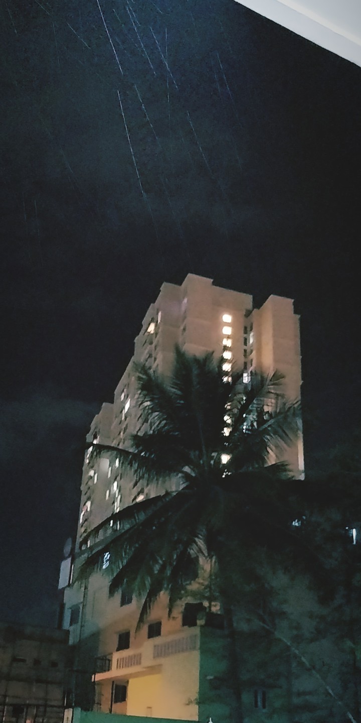 a building in rainy night