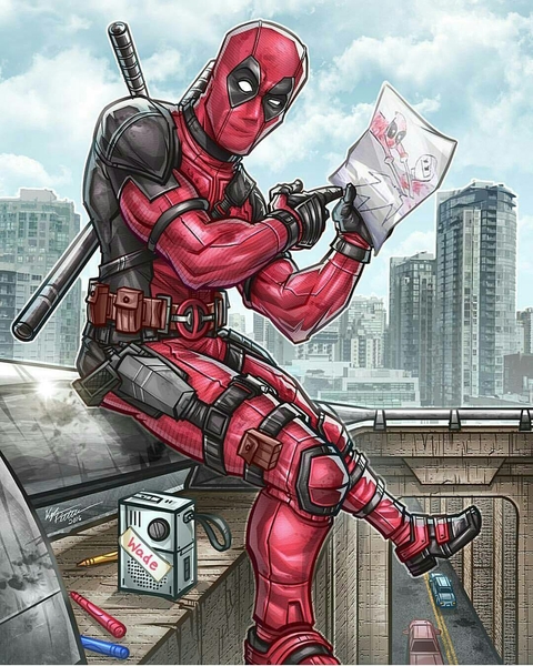 Deadpool painting on bridge