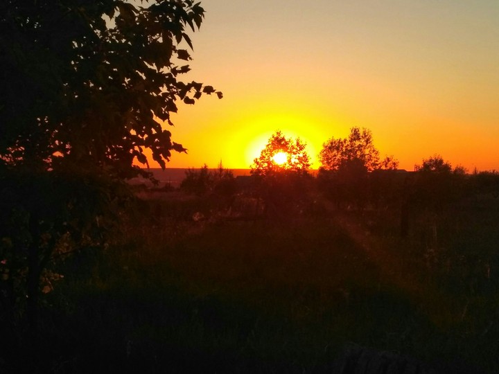 sunset in the village