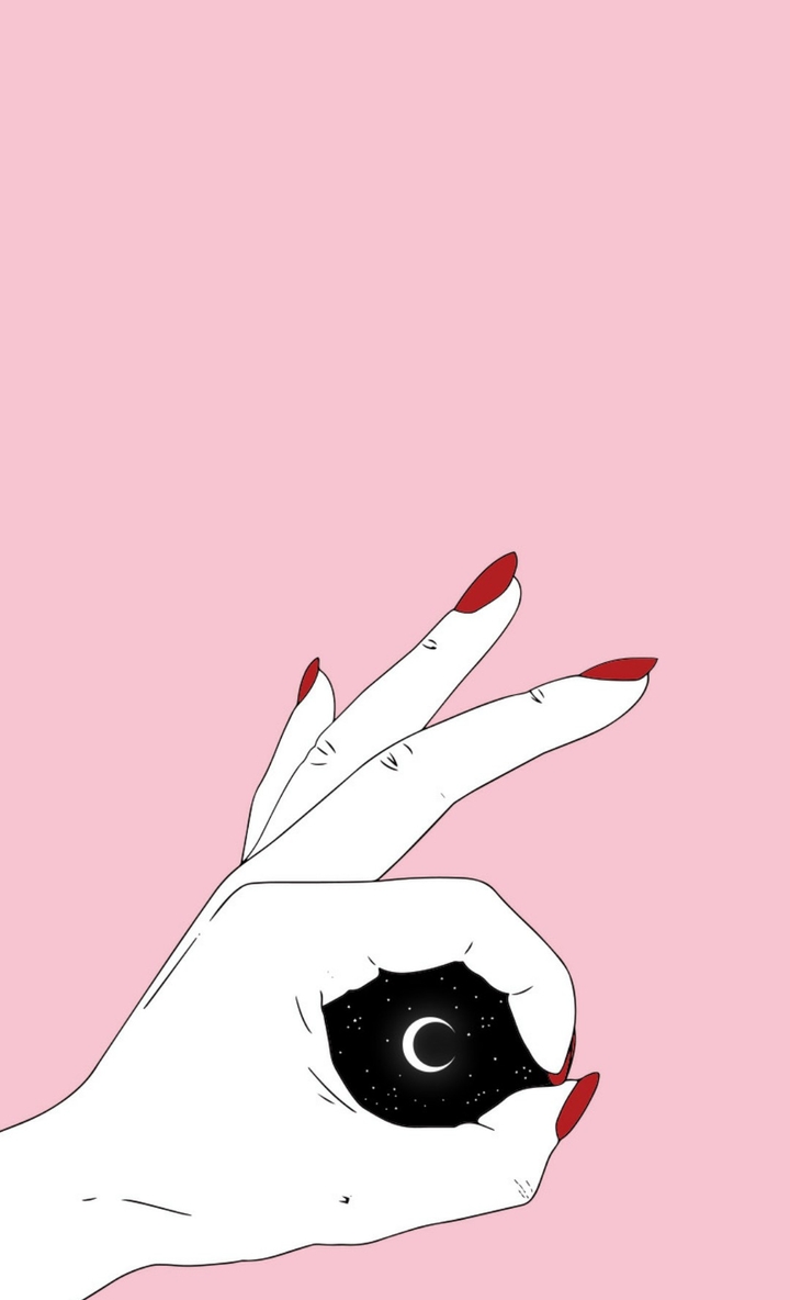 Red nails with moon