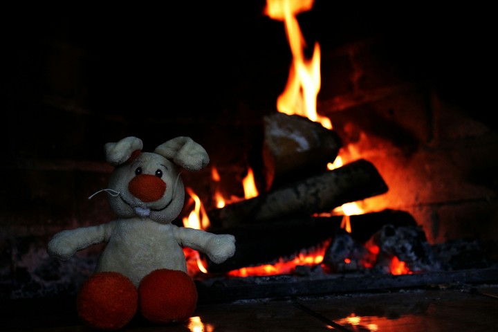 near the fireplace