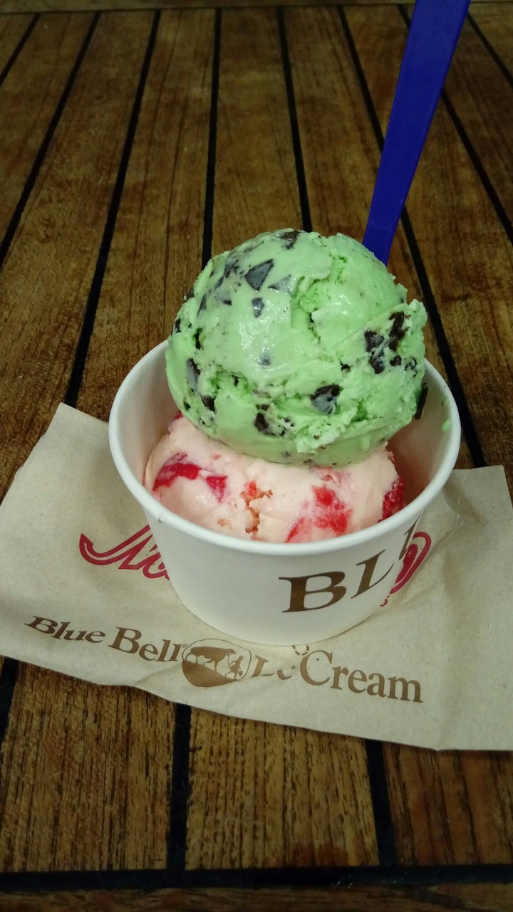 Chocolate and mint with vanilla and strawberry 