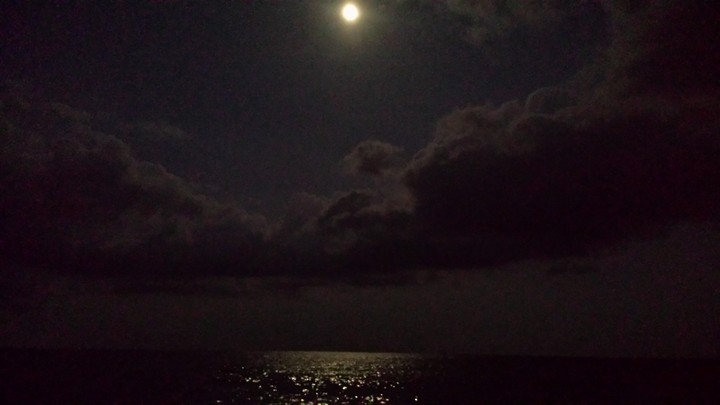 Moon, sea, clouds