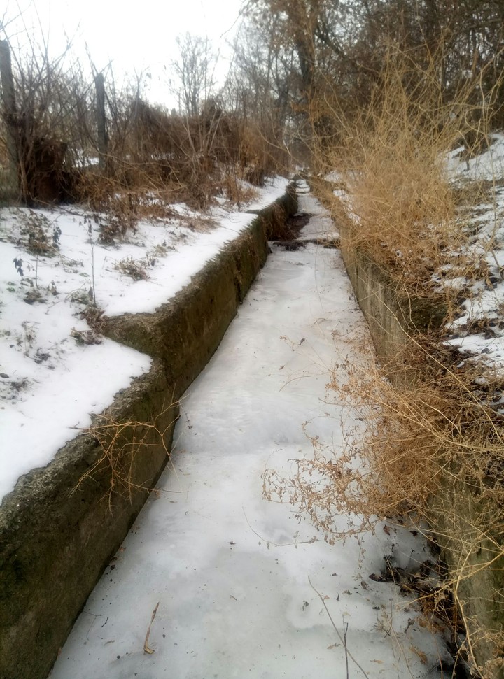 Замерзшая вода в канаве
