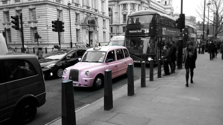 a pink taxi in london