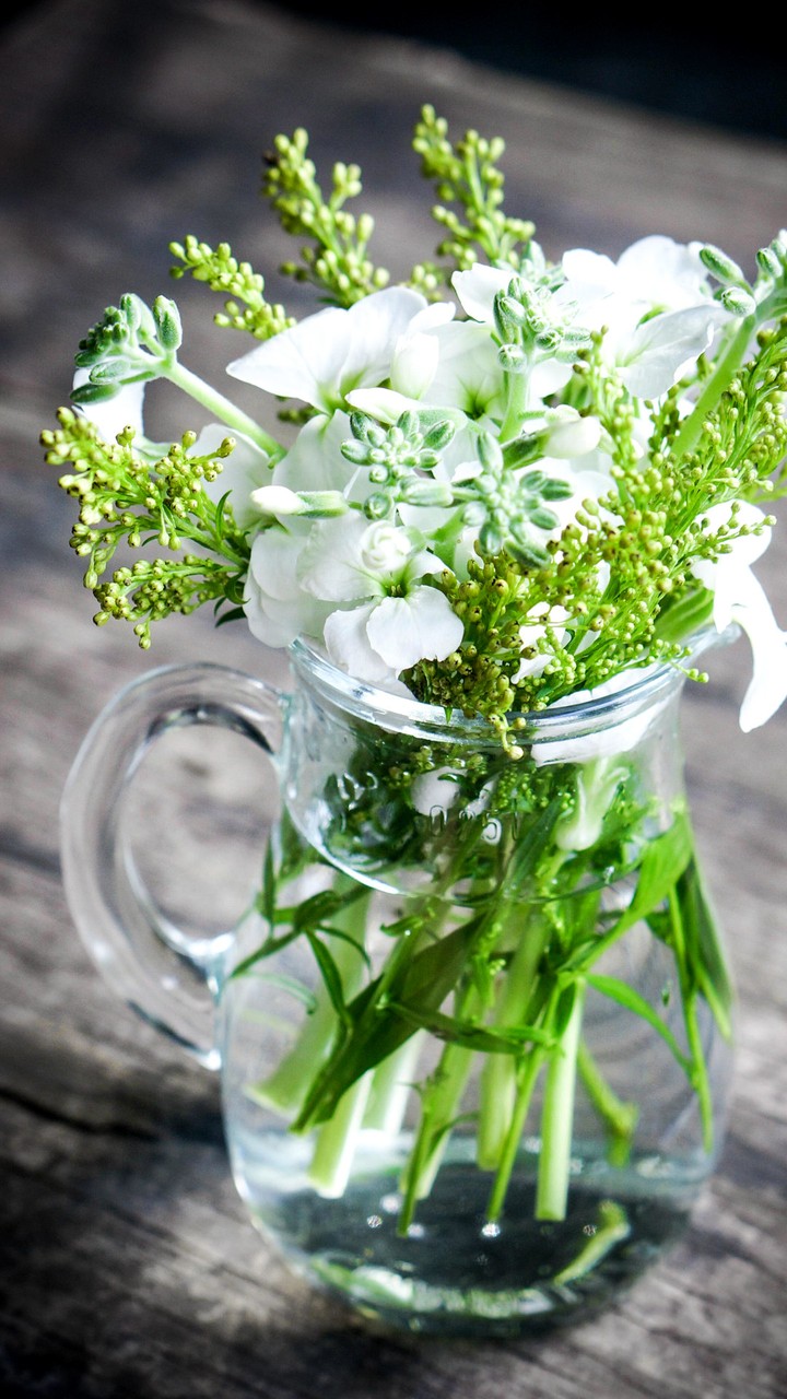 Glass jug with greenery