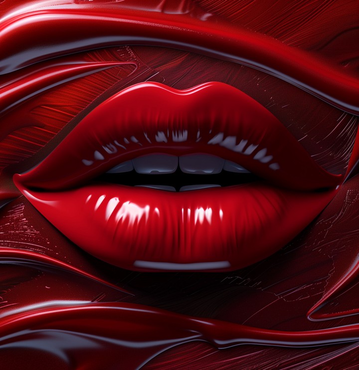 lips emerging through liquid glossy texture wallpaper background