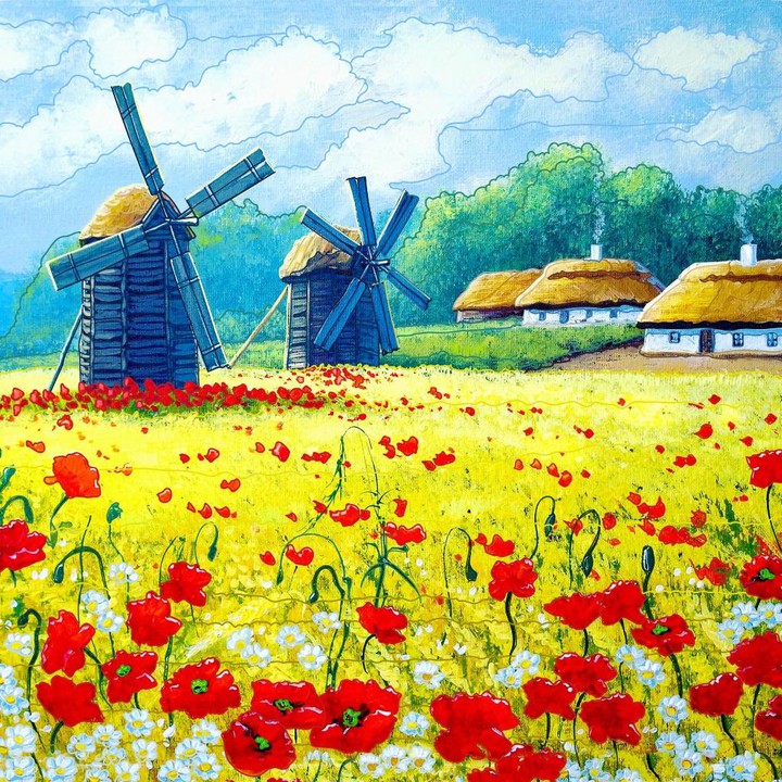 Windmill And Flowers