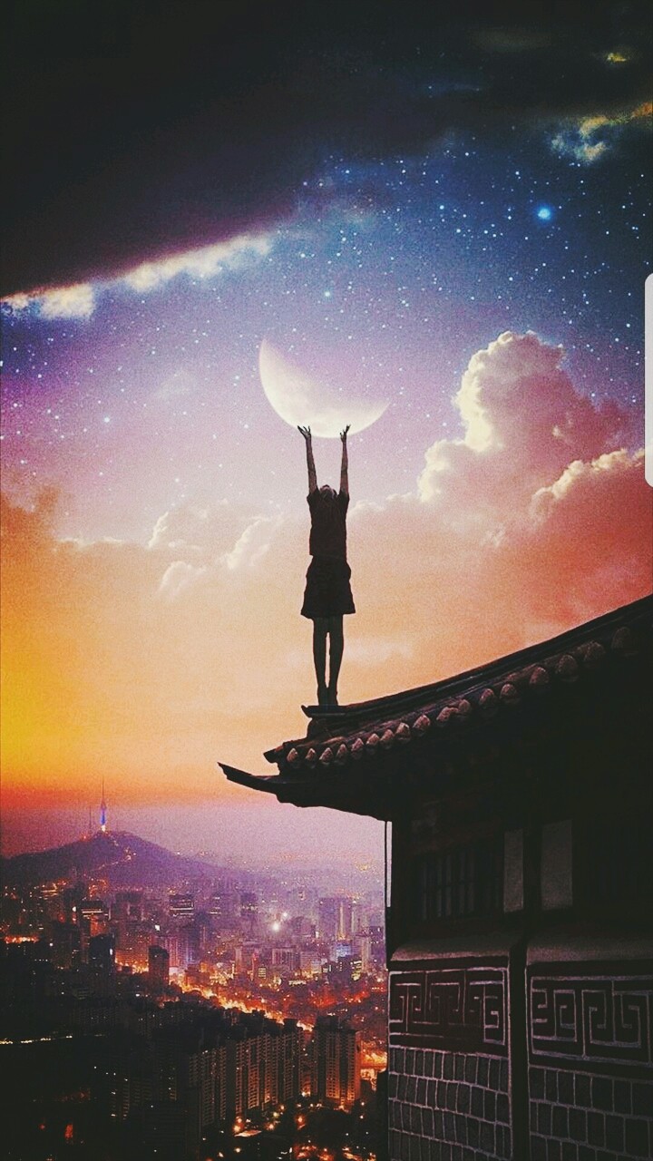 boy touch the moon