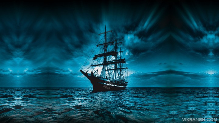 PIRATE SHIP IN THE MIDDLE OF THE SEA