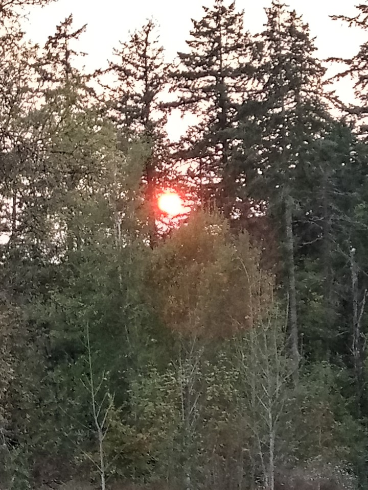 hiking and setting sun