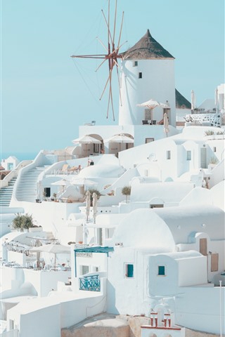 Santorini - white homes and windmill