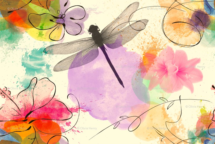 Libelle mit Blumen
