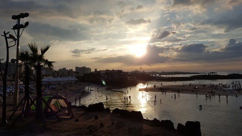 노을진 해변