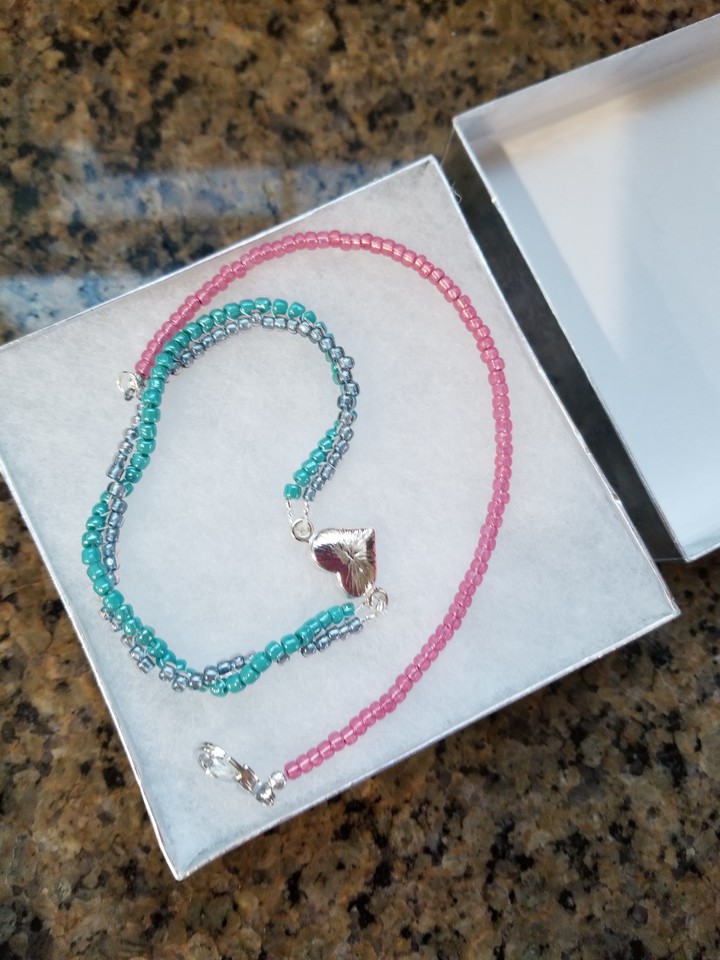turquoise and grey twisted  and pink single